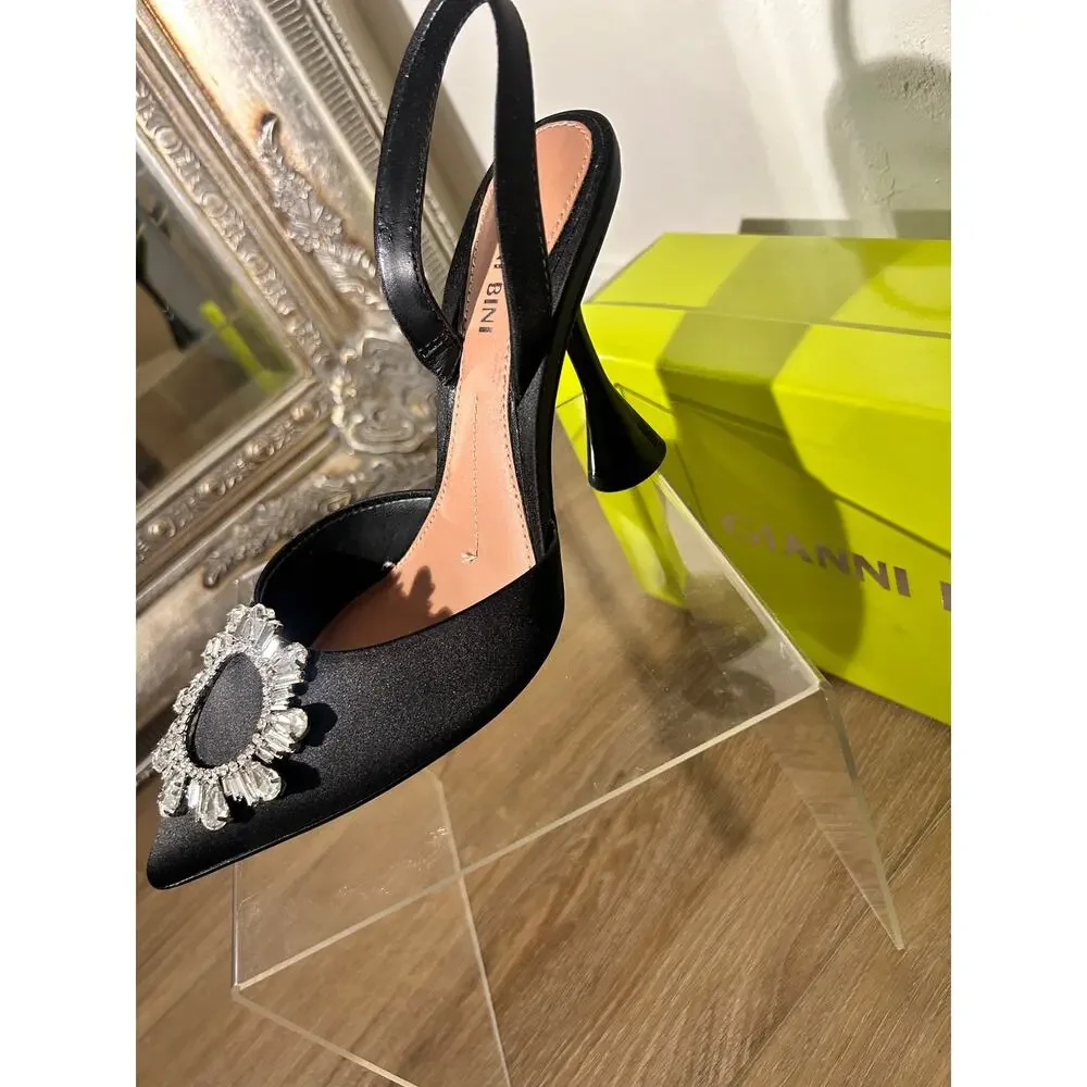 Black Satin Crystal Embellished Slingback Heels by Gianni Bini Size 7 $135